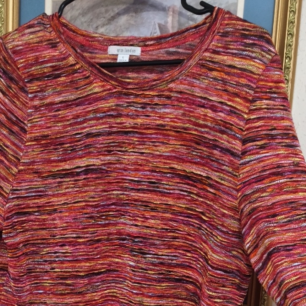 Colorful 2Piece Metallic Cardigan And Long Sleeve Top Career Coastal Grandma - Picture 10 of 12